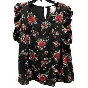 D.N.A. Couture Black sheet lined blouse floral boho whimsy NWT plus size 2X XXL